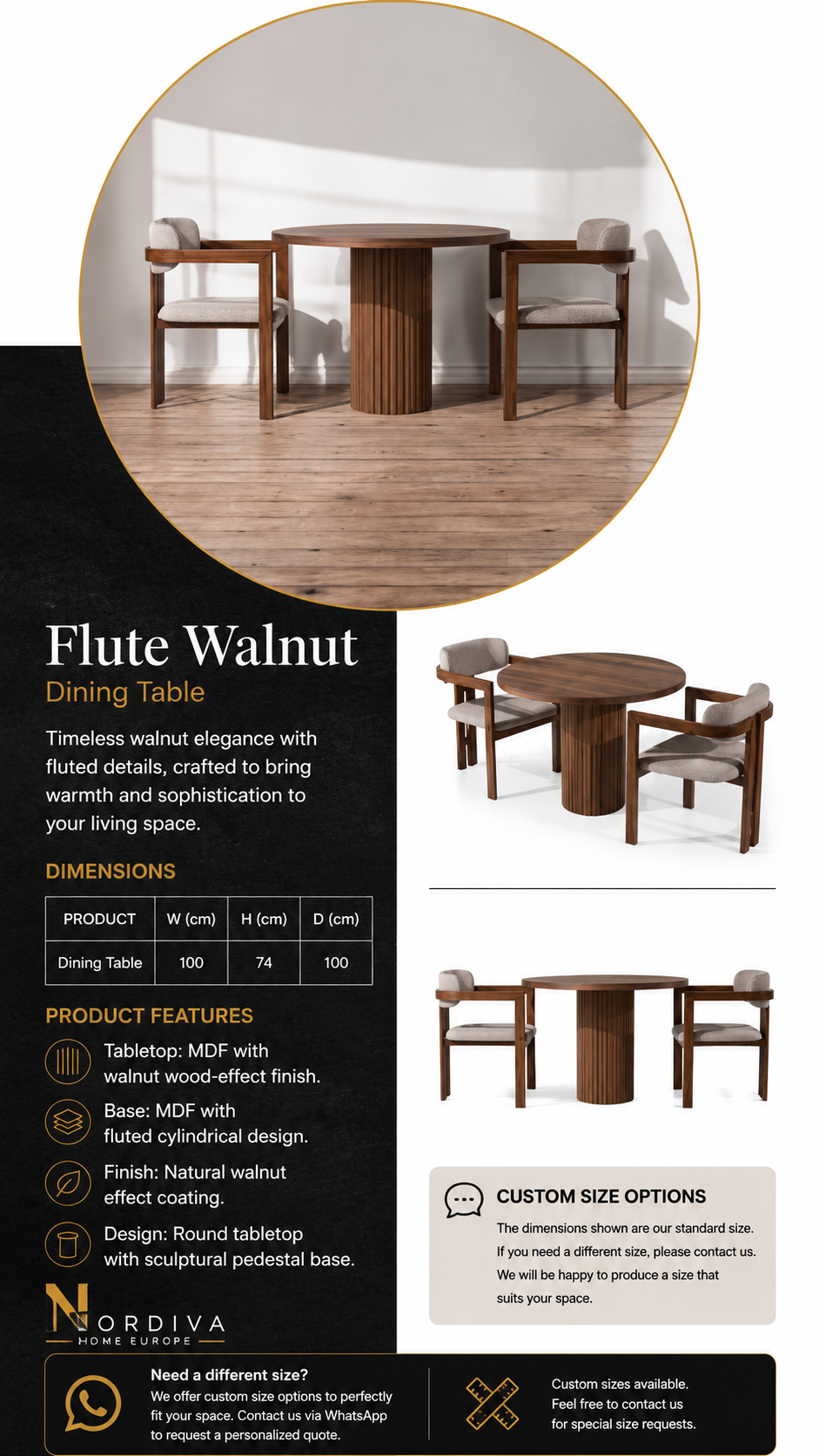 Flute Walnut Dining Table