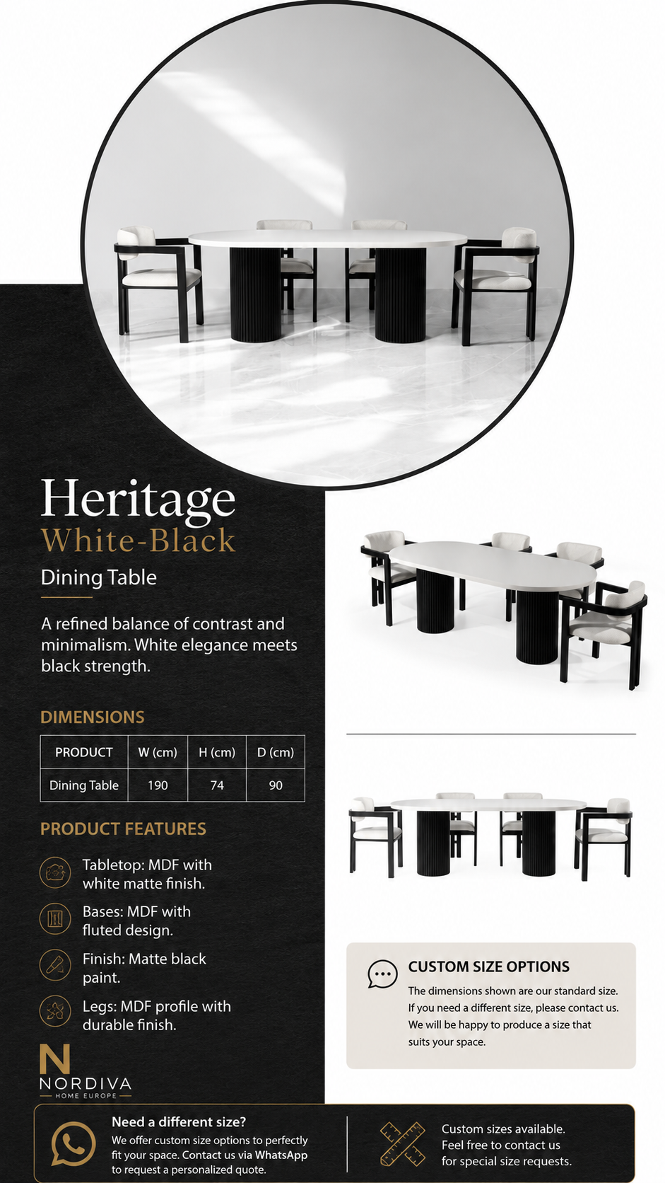 Heritage White/Black Dining Table